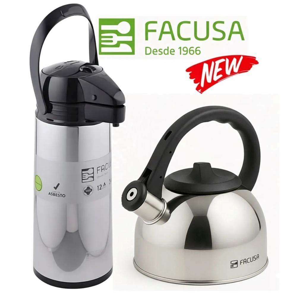 Combo Tetera 2.5 Lt. Acero Inoxidable + Termo Sifón 1.9 Lt. Facusa